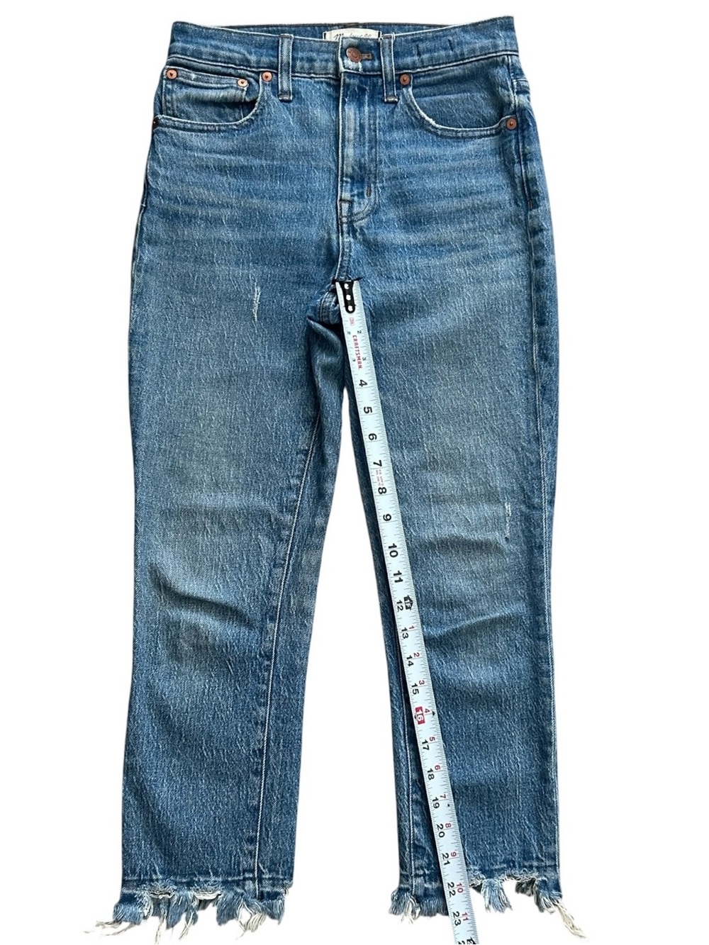 Madewell High Rise Slim Crop Boyjean Jeans 24P Stretch Distressed Raw Hem Blue - Picture 2 of 11
